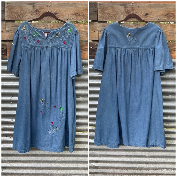 Go Softly Dresses Go Softly Chambray Denim Bumble Bee Patio Dress